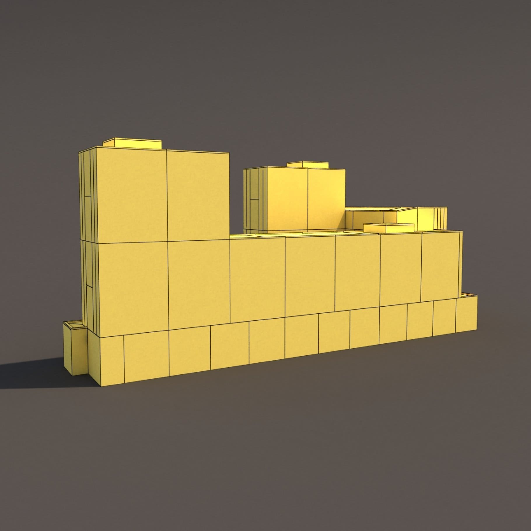 Back side of a yellow 3D model of an office building.