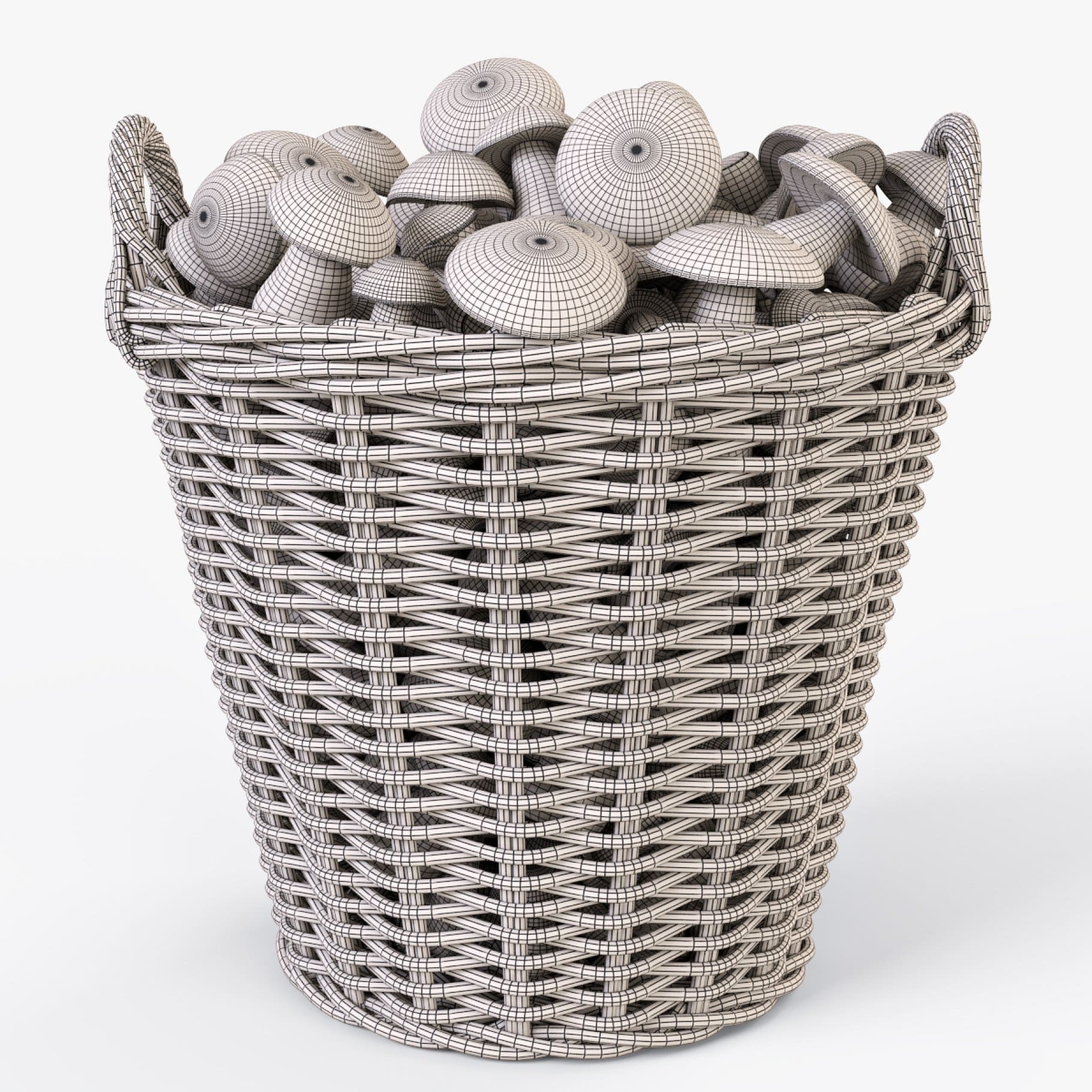 A basket with mushrooms is drawn on a white background.