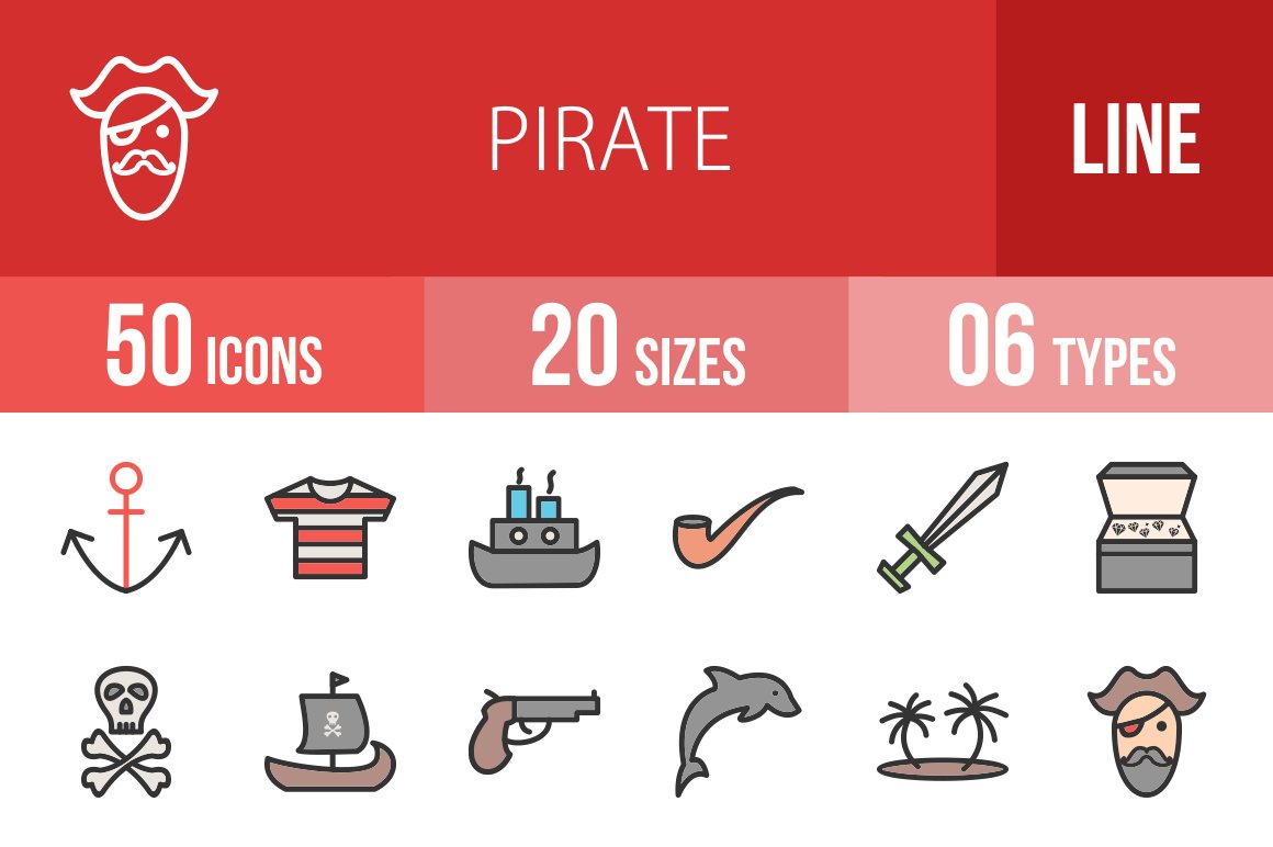 Red set of pirate icons.