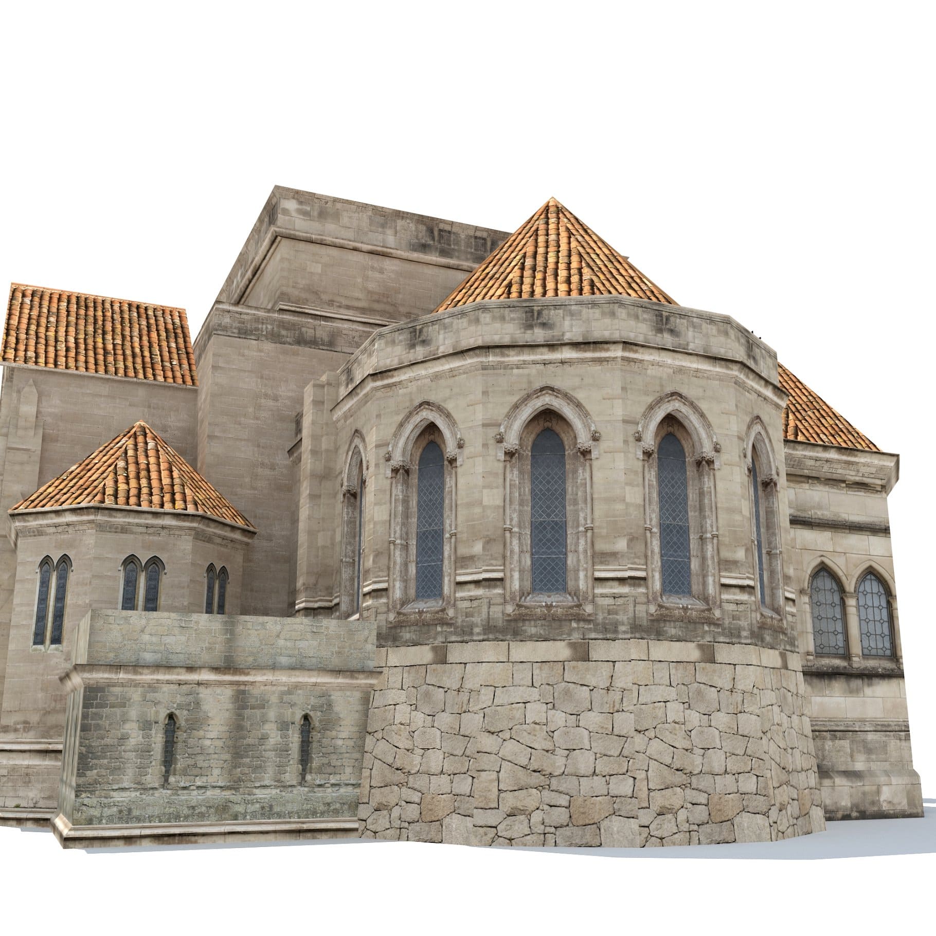 3D model of a church building with a relief ornament.