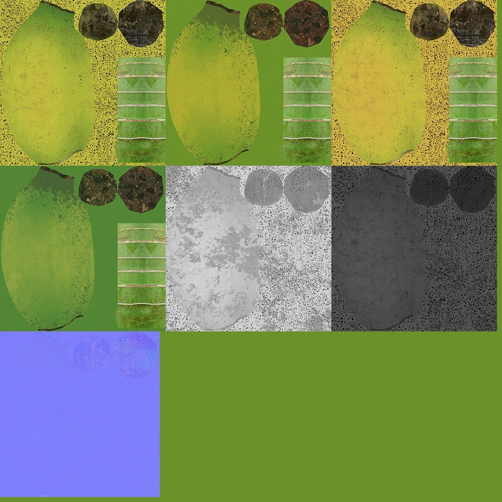 3D backgrounds are green, gray, blue.