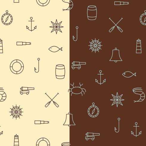 Images preview ship sea line icons patterns.