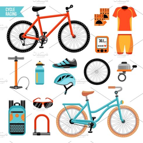 Bike and cycling accessories icons.