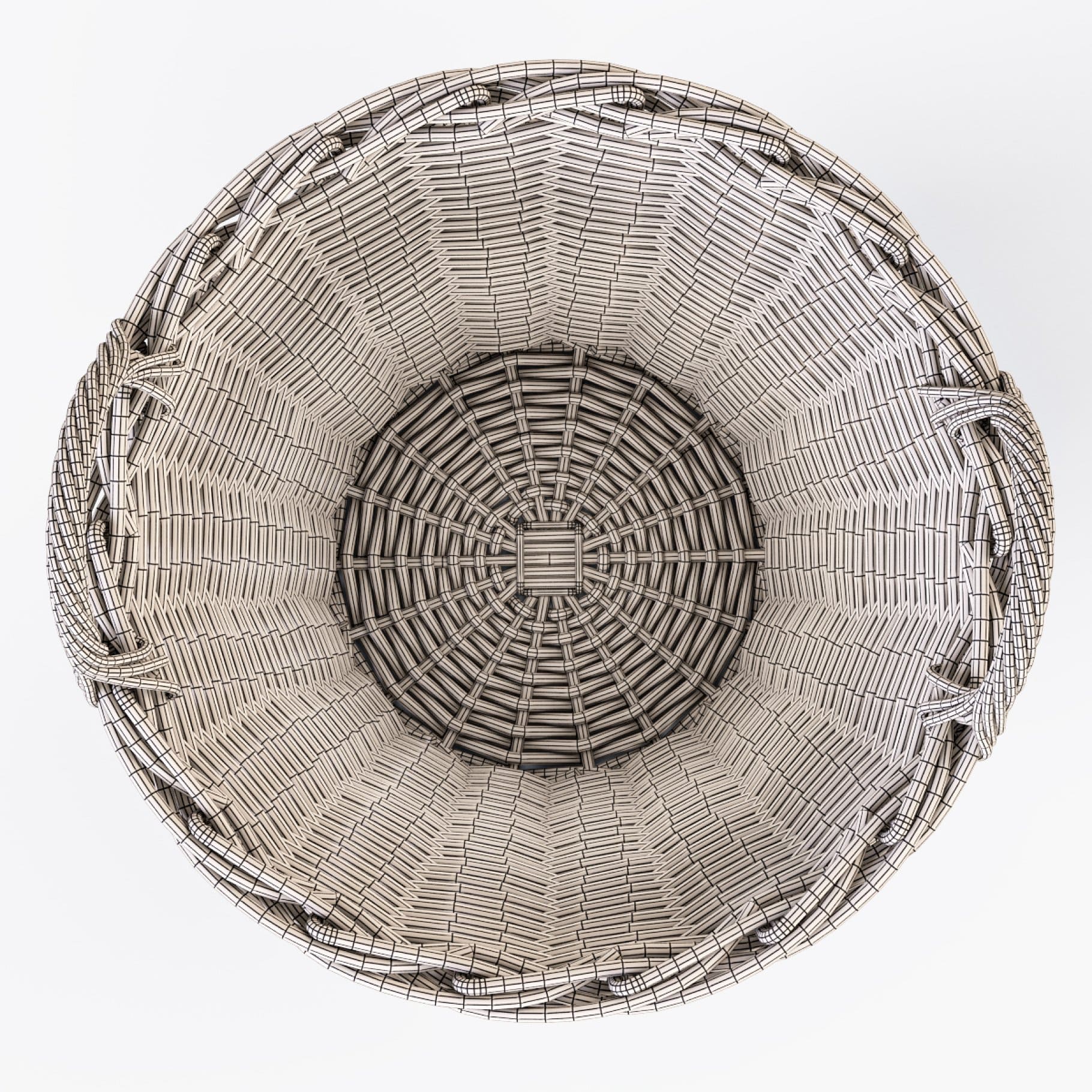 A basket made of thin and thick vines.
