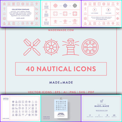 Images preview nautical line icons.