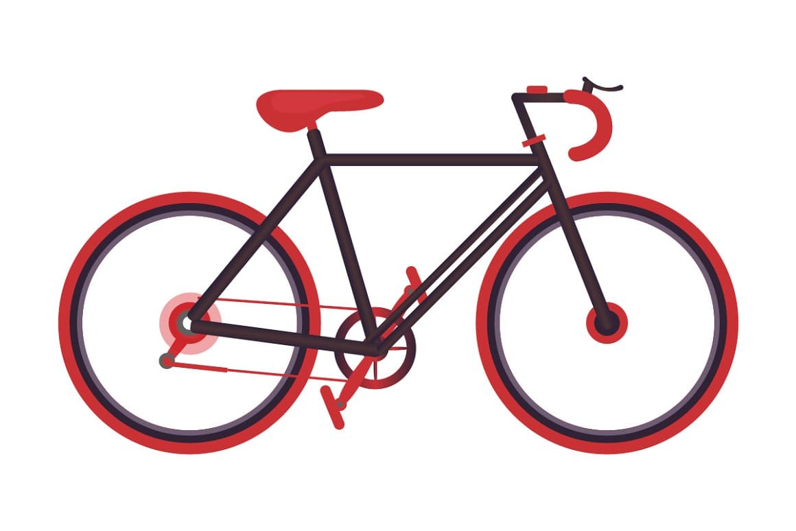A red stylish bicycle with a black body on a white background.