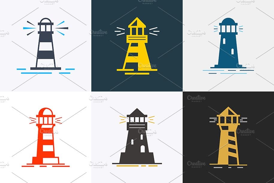 The colorful Lighthouse Set is in the middle of the sea.