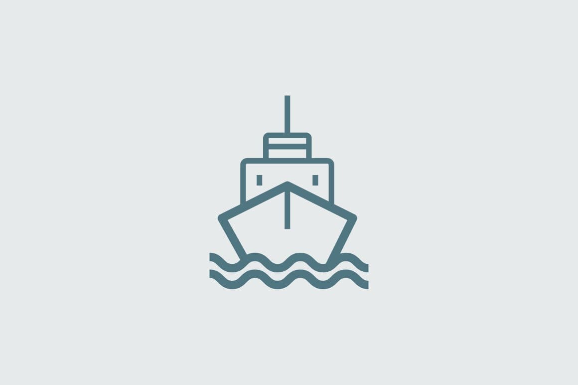Icon of a ship rocking on the waves.