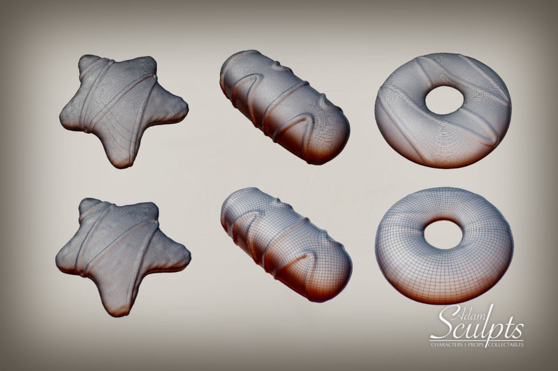 3D model of cookies in the form of a bar, star and bagel.