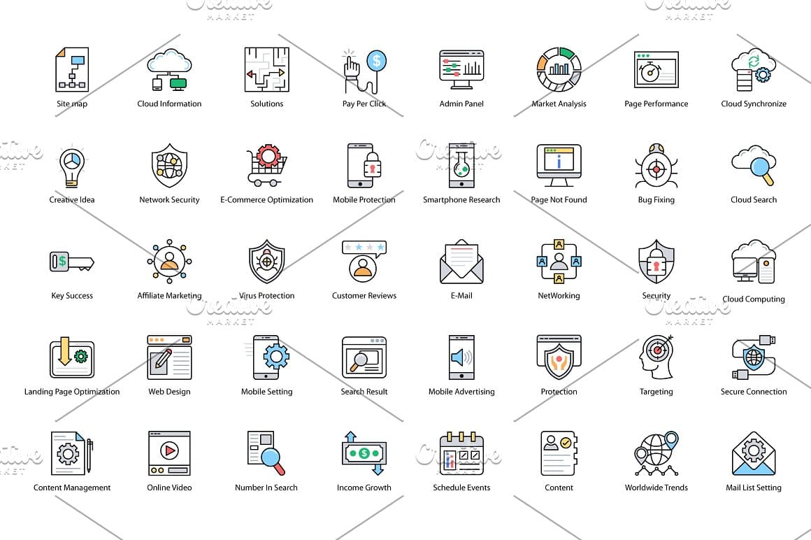 Icons about network security, e-commerce and creative idea.