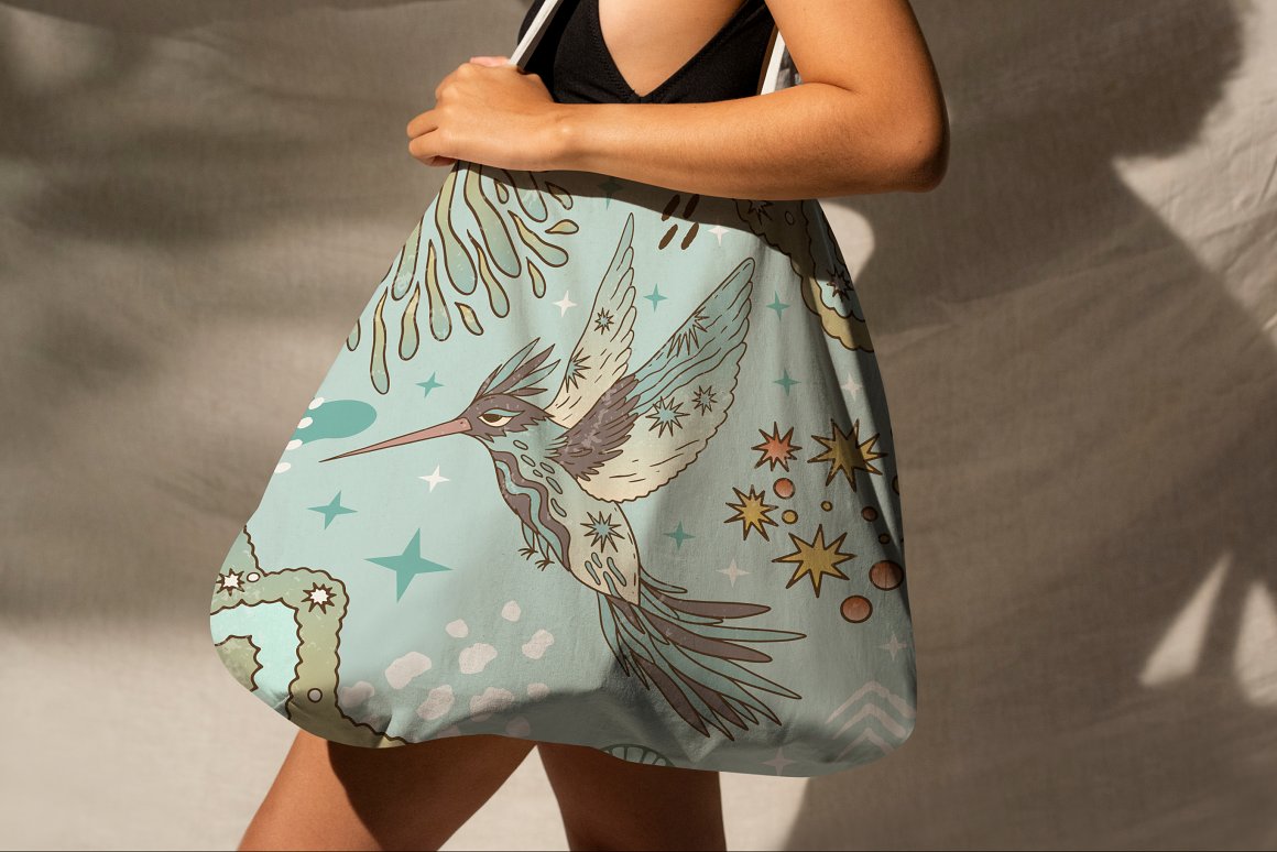 Print with bag and bow.