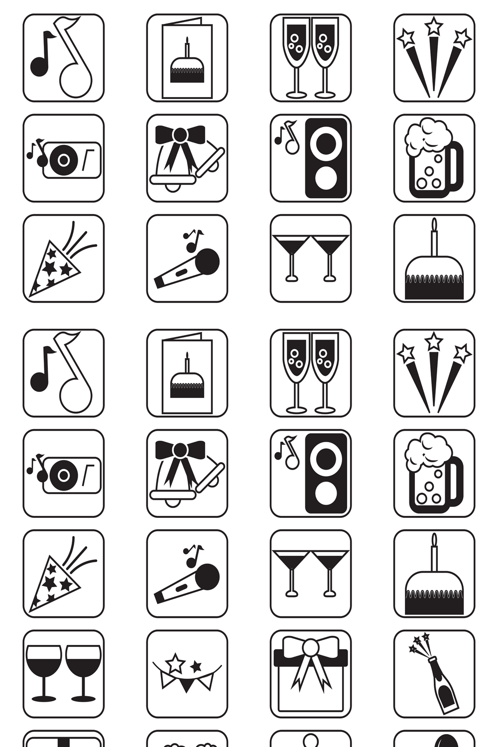 Illustrations 20 celebration icons black white pinterest.