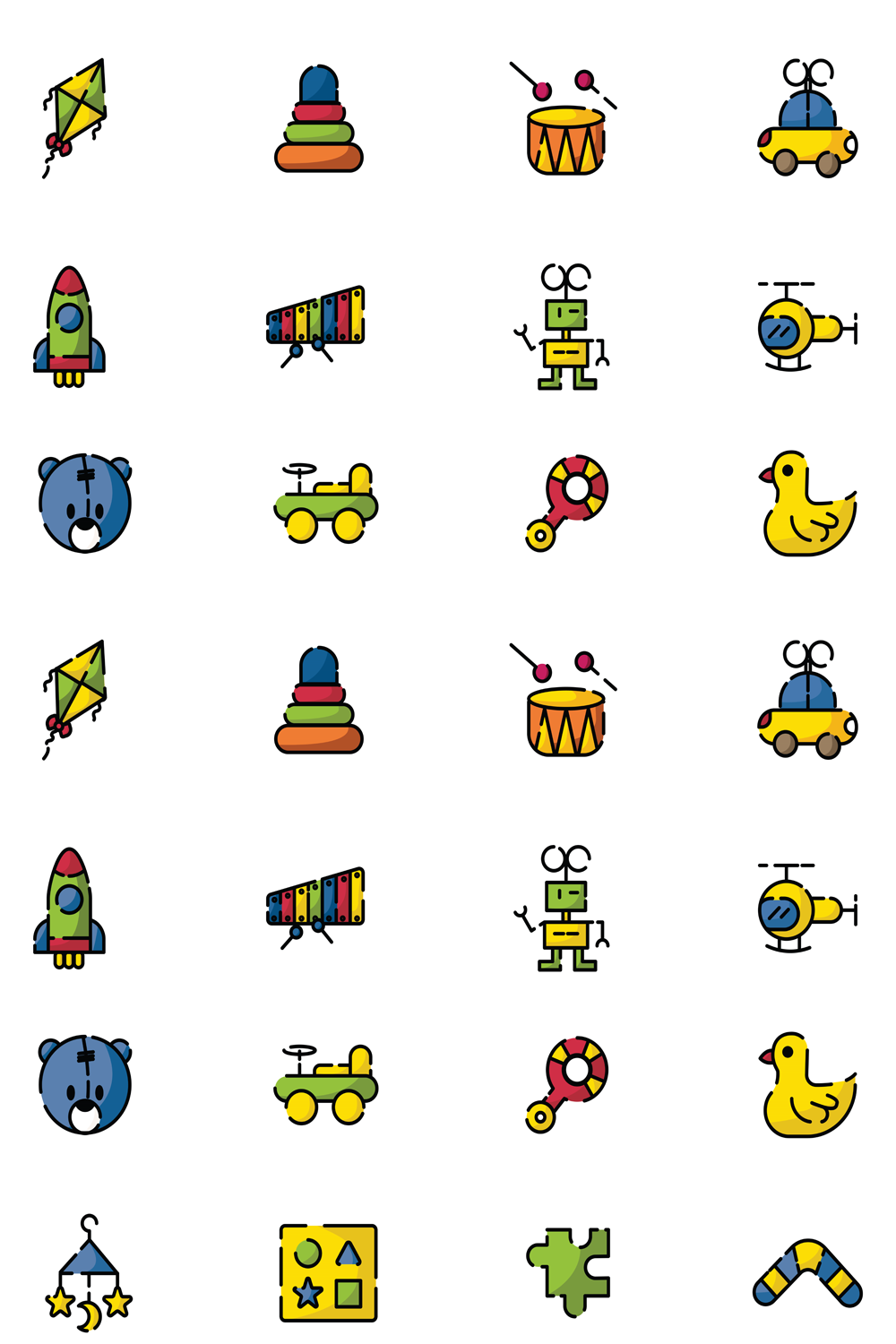 Illustrations 20 colored toys icons set of pinterest.