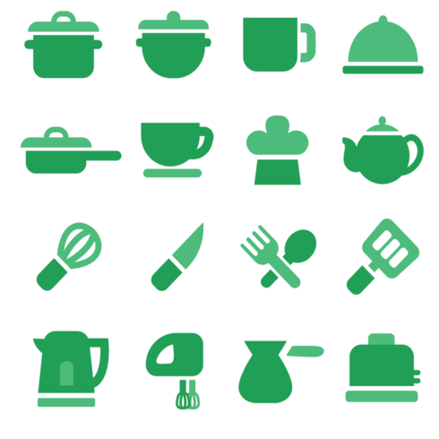 Images preview 20 green cooking icons.