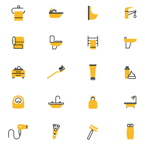 Images preview 20 line bathroom icons set.