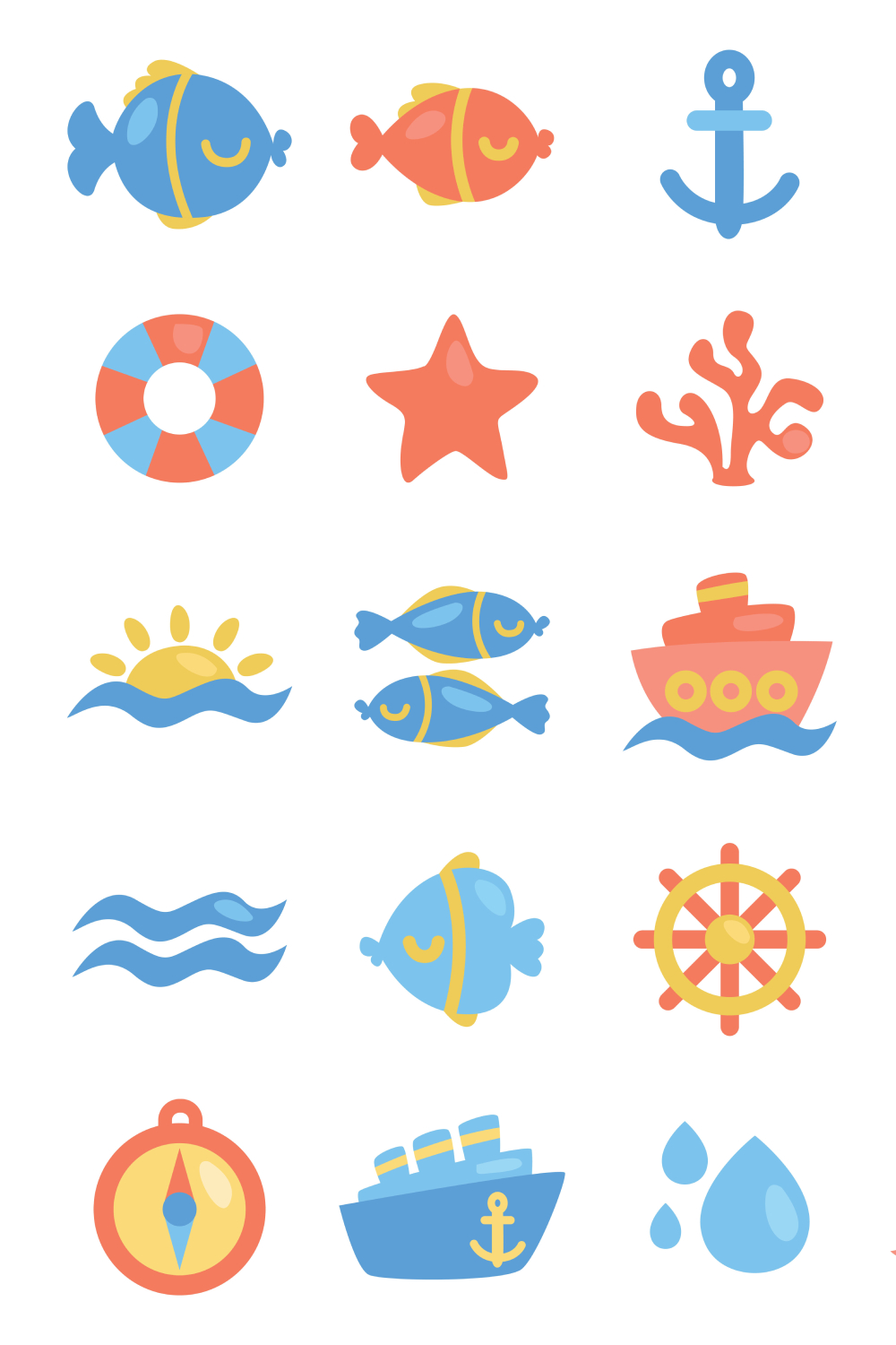 20 Ocean Icons Set Pinterest Cover.