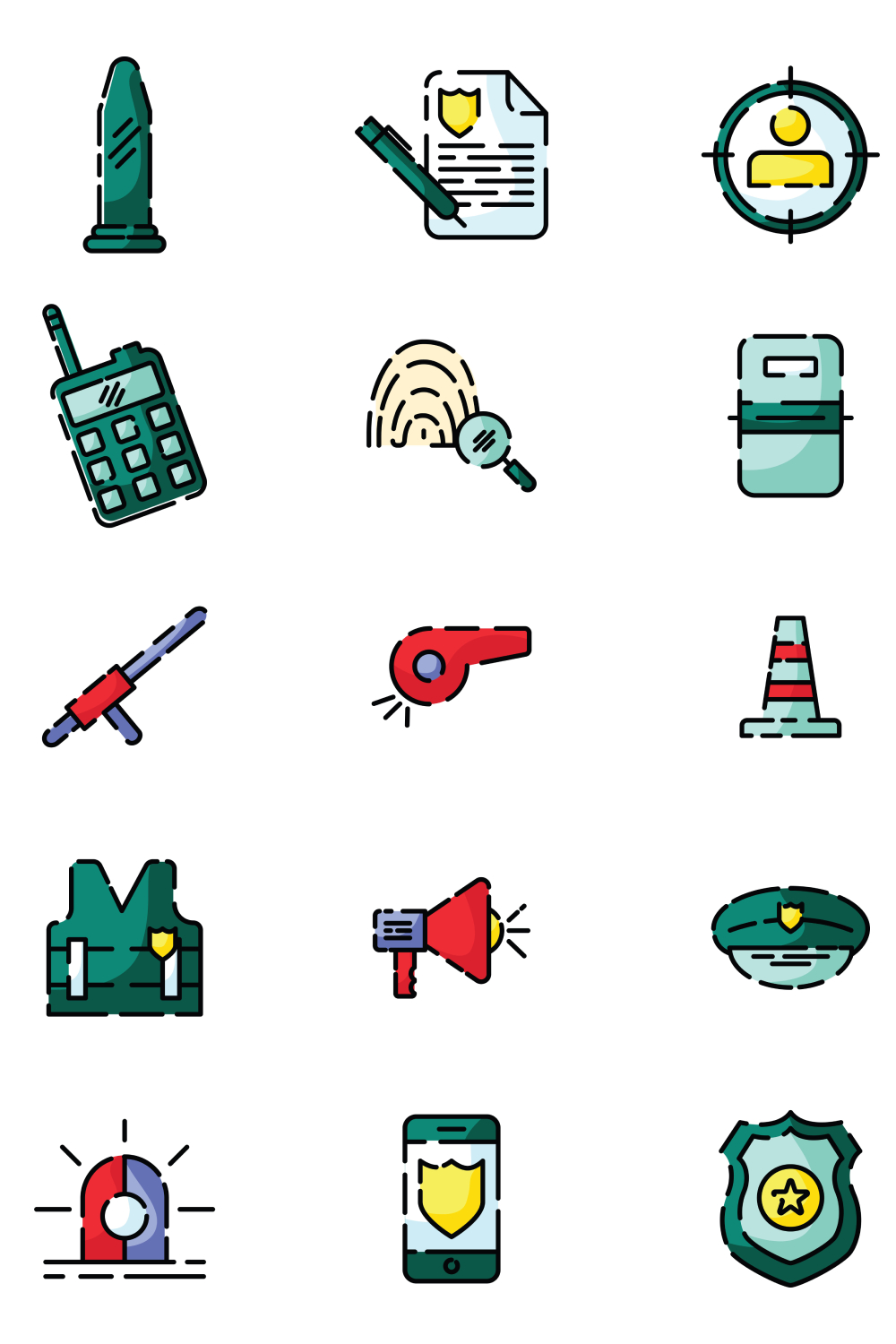 20 Police Icons Set Pinterest Cover.