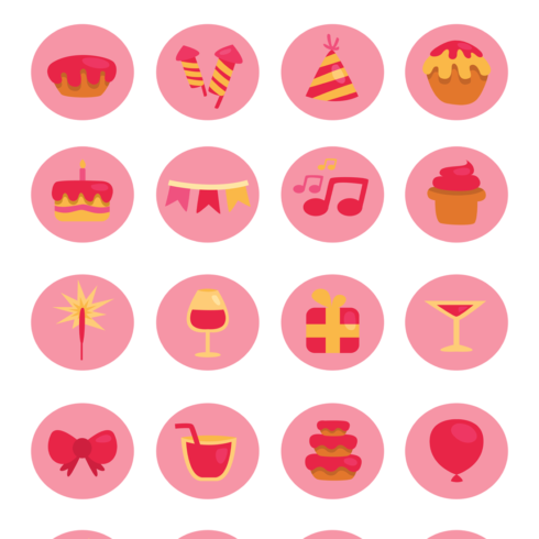 Images preview 20 rounded celebration icons.