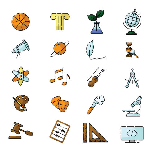 20 School Subjects Icons Set Main Cover.