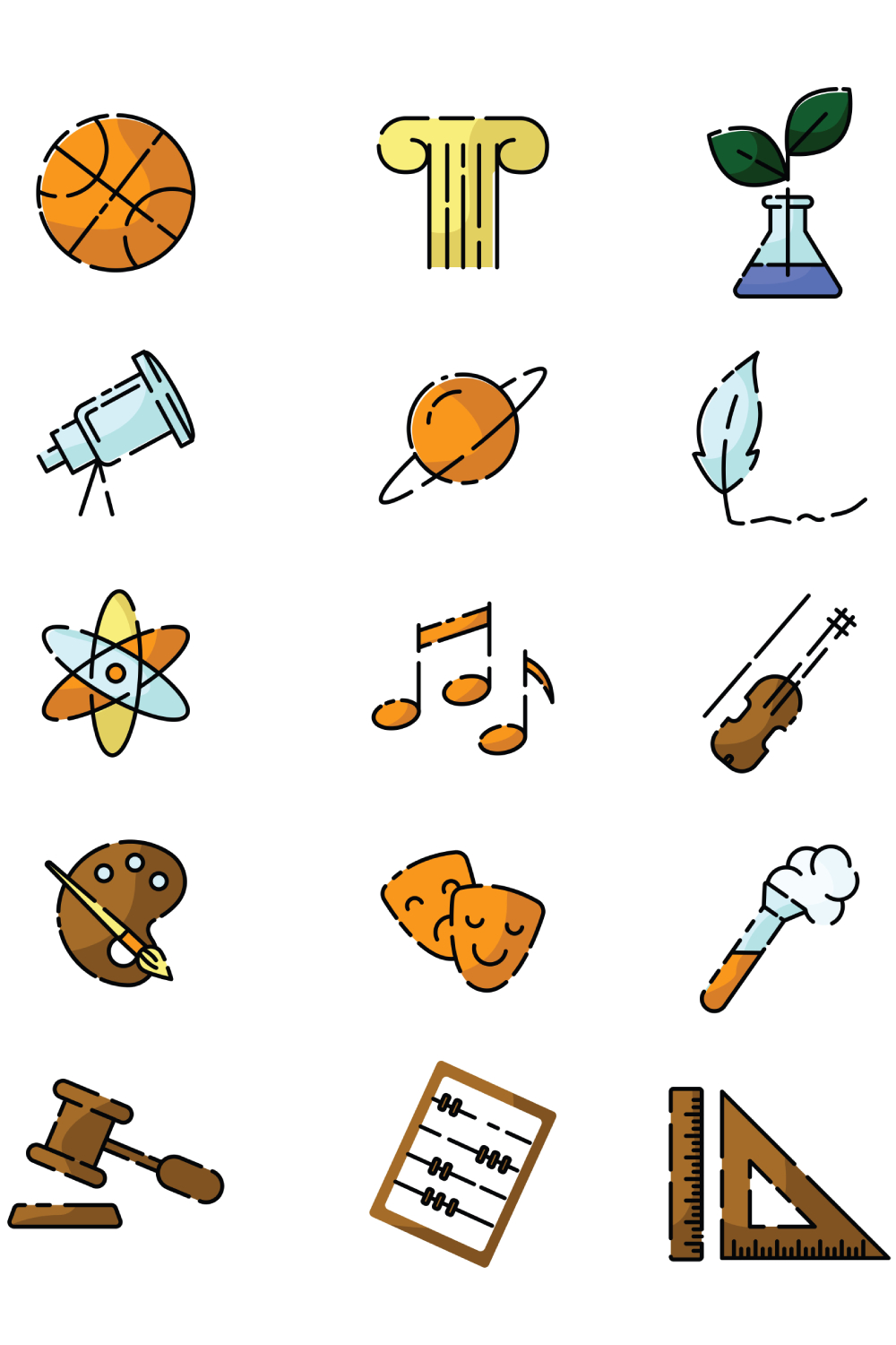 20 School Subjects Icons Set Pinterest Cover.