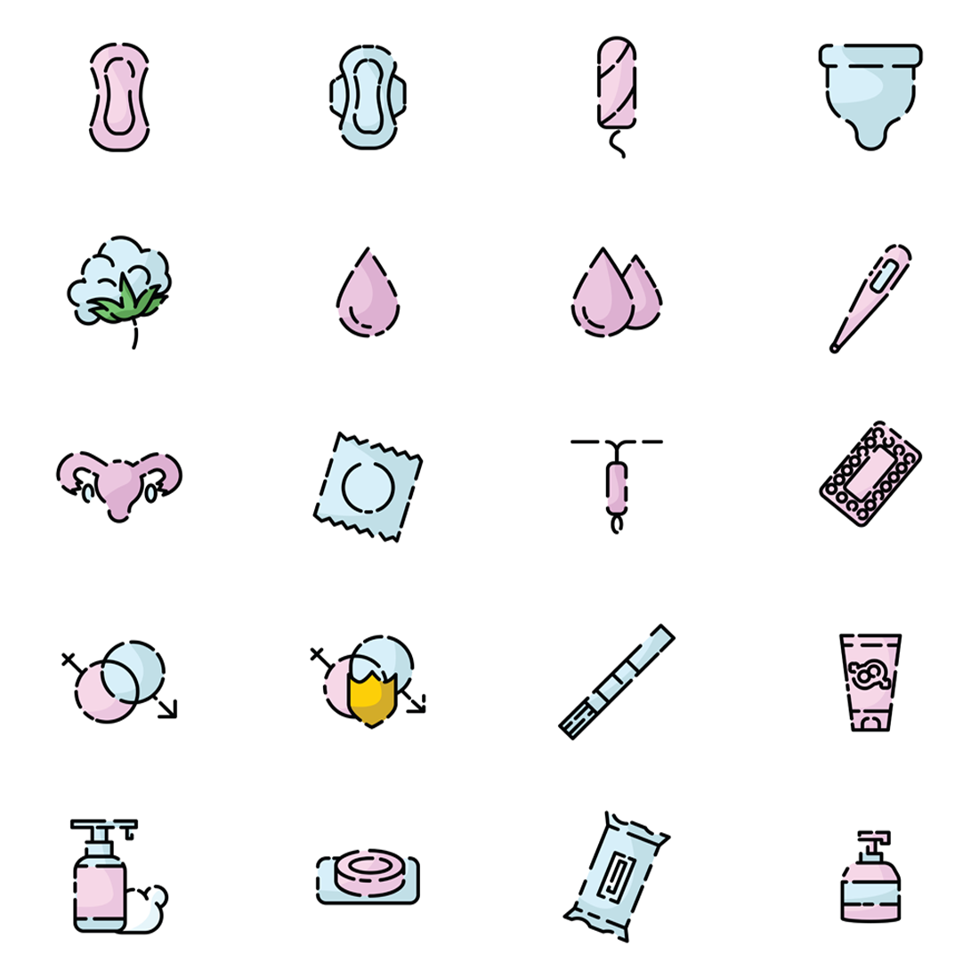 Images preview 20 woman care minimal icons set.