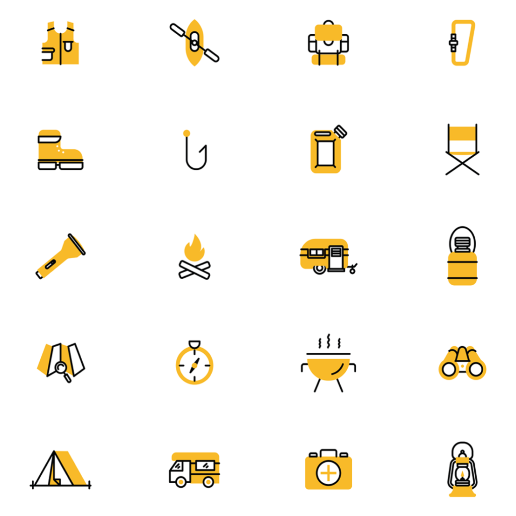 20 Yellow Camping Icons Line – MasterBundles