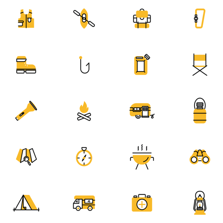 20 Yellow Camping Icons Line – MasterBundles