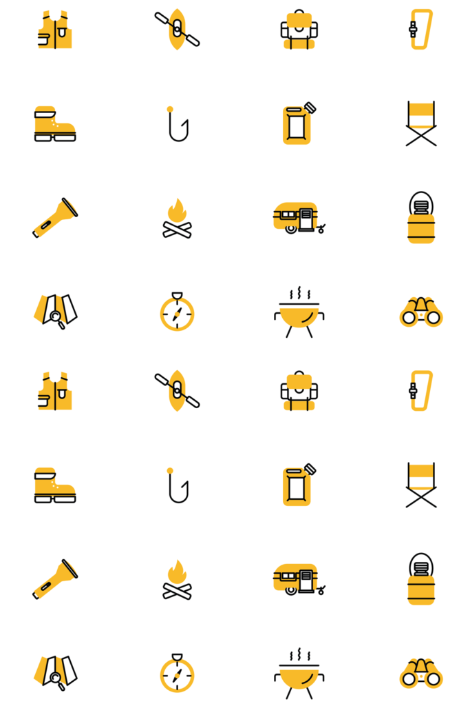 20 Yellow Camping Icons Line – MasterBundles
