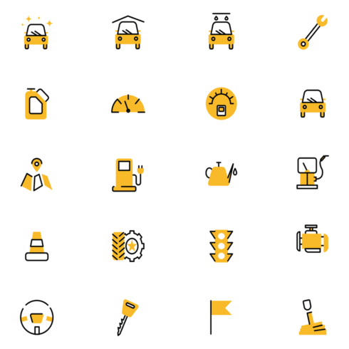 Images preview 20 yellow car icons.