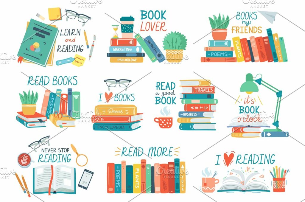 Library Books Stack Stetch Reading Books. Stack Of Library Books – MasterBundles