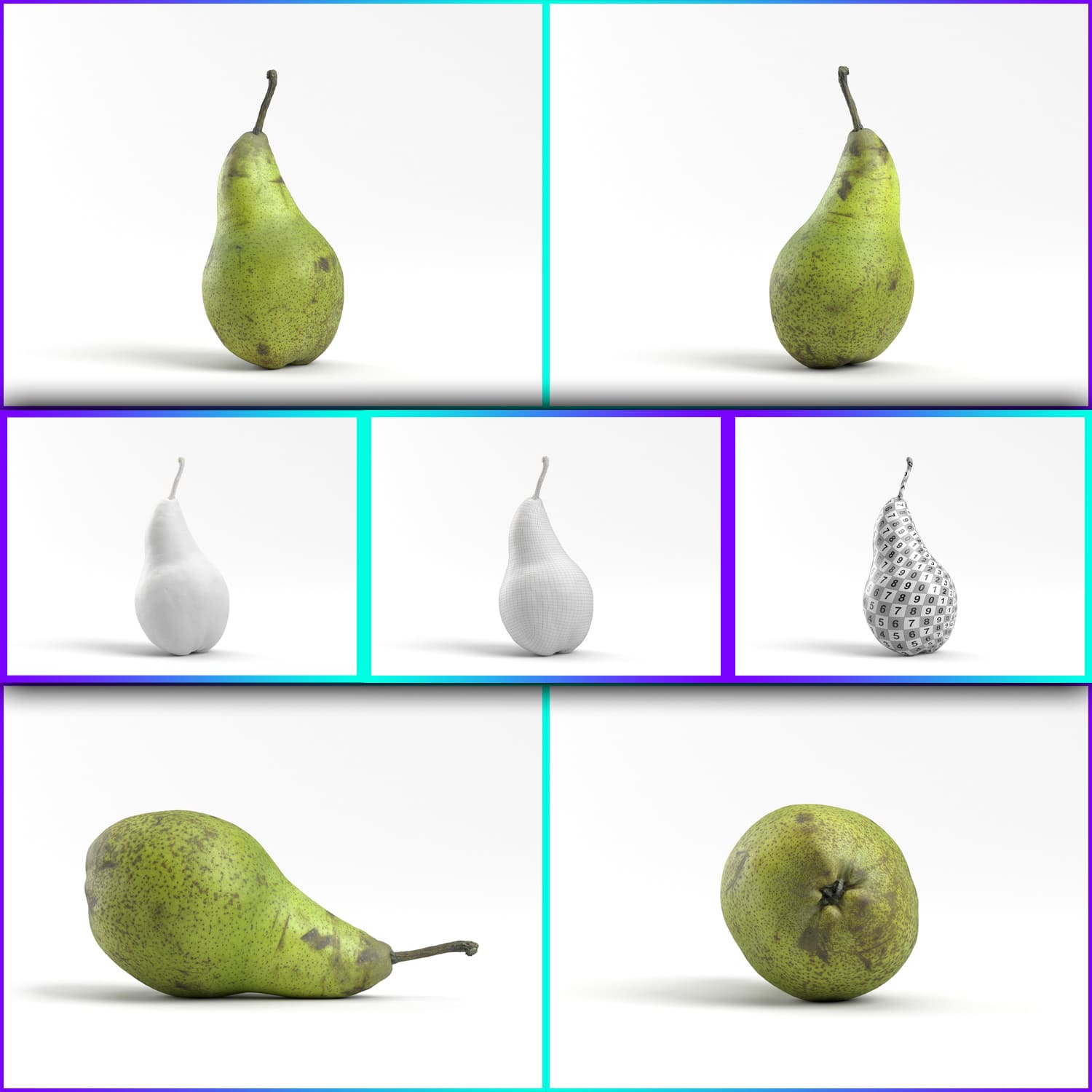 3D model of pears on a white background.