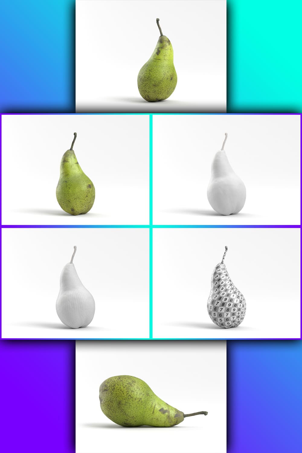 White and green pears on a white background.