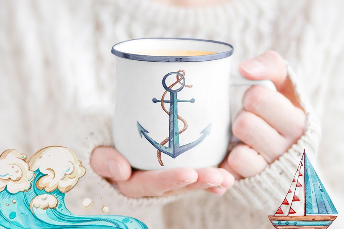 A cup with an anchor print.