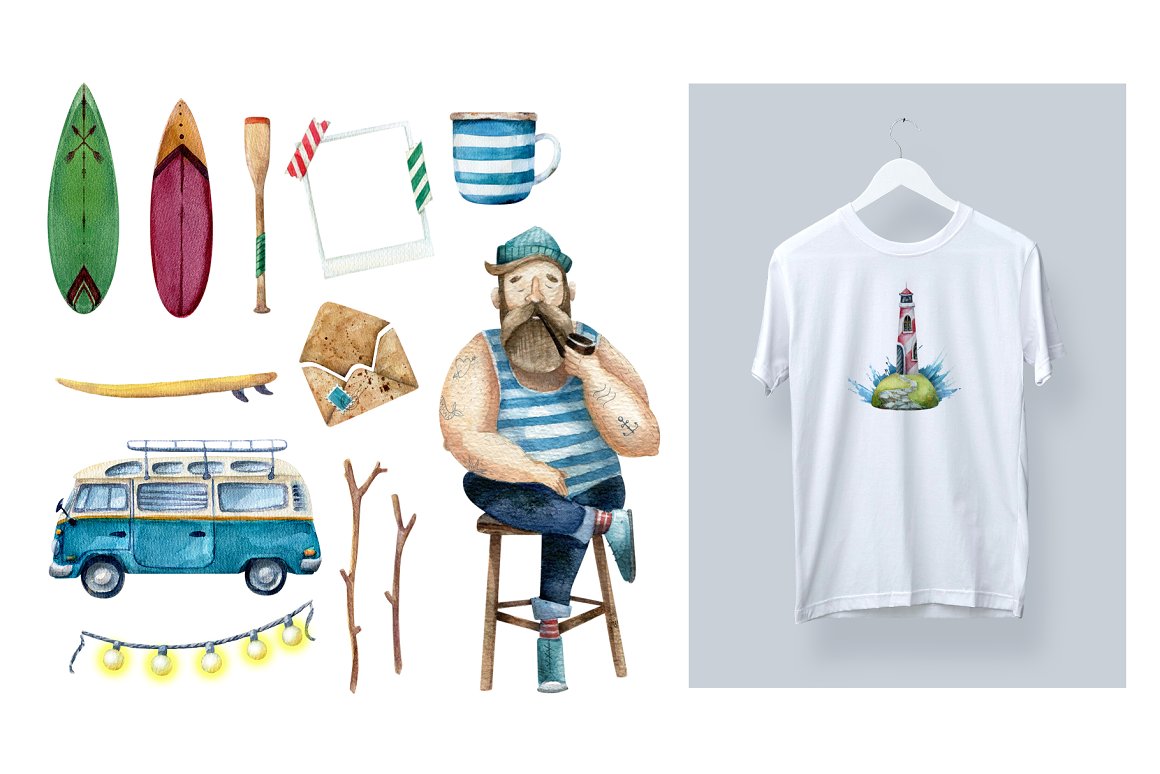 T-shirt with prints of marine themes.