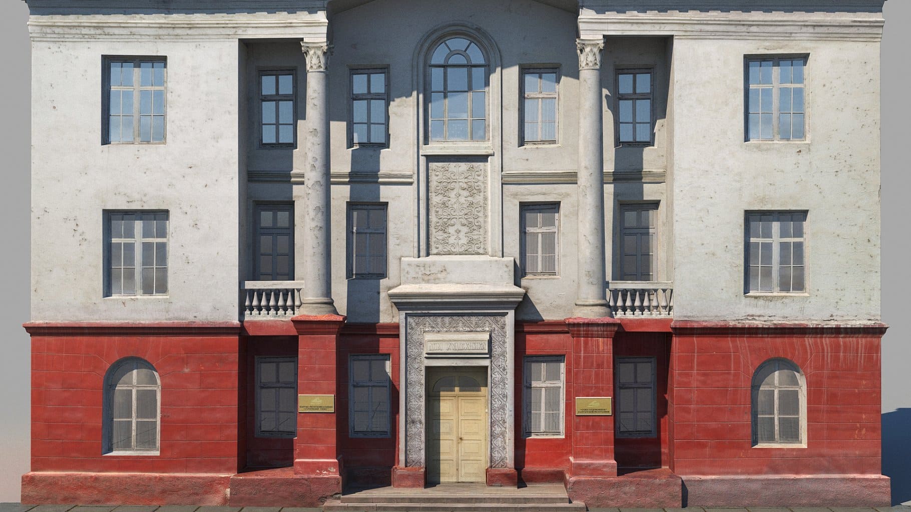 Gray 3D model of Classic Building Facade.