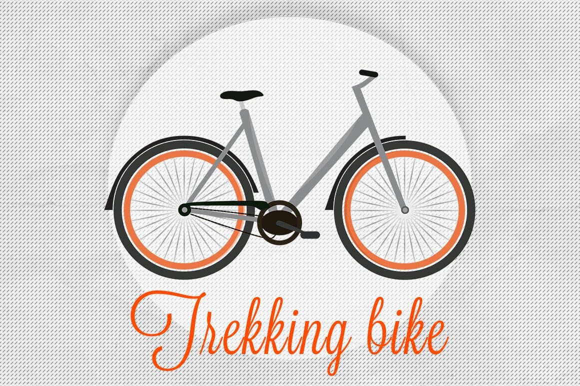 Trekking bike with dark gray and orange wheels.