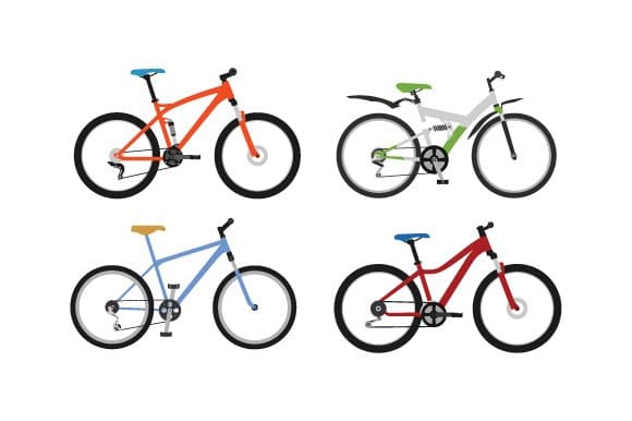 Modern and older models of bicycles.