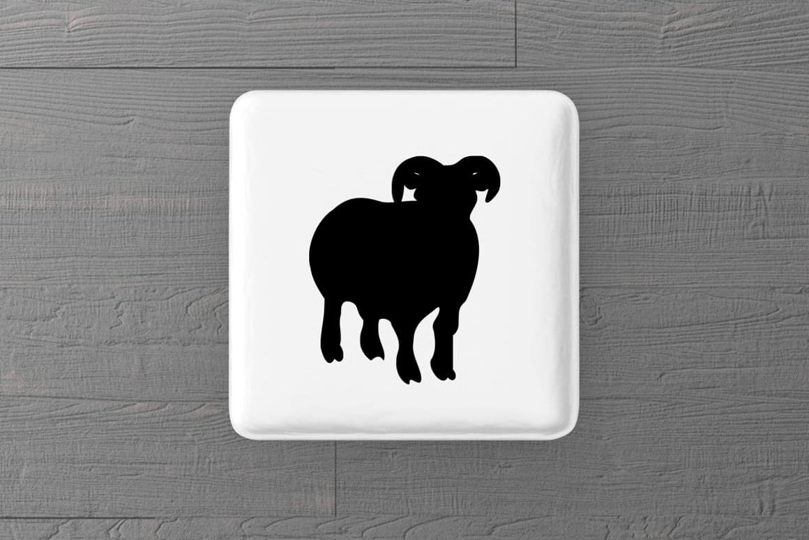 A white square with a black silhouette of a sheep is drawn on a gray background.
