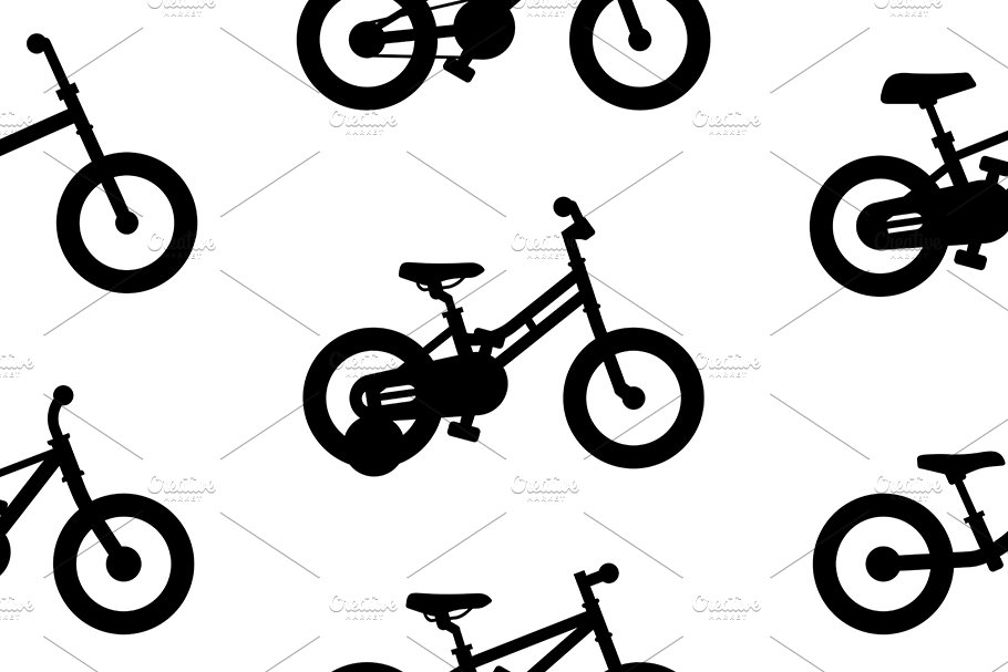 Black sketchy bicycles on a white background.