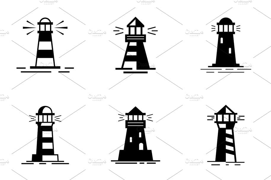 Black Lighthouse Set on a white background.