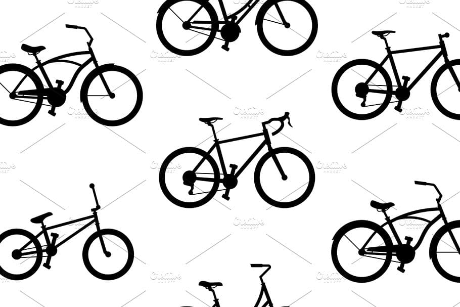 White silhouettes of bicycles on a black background.