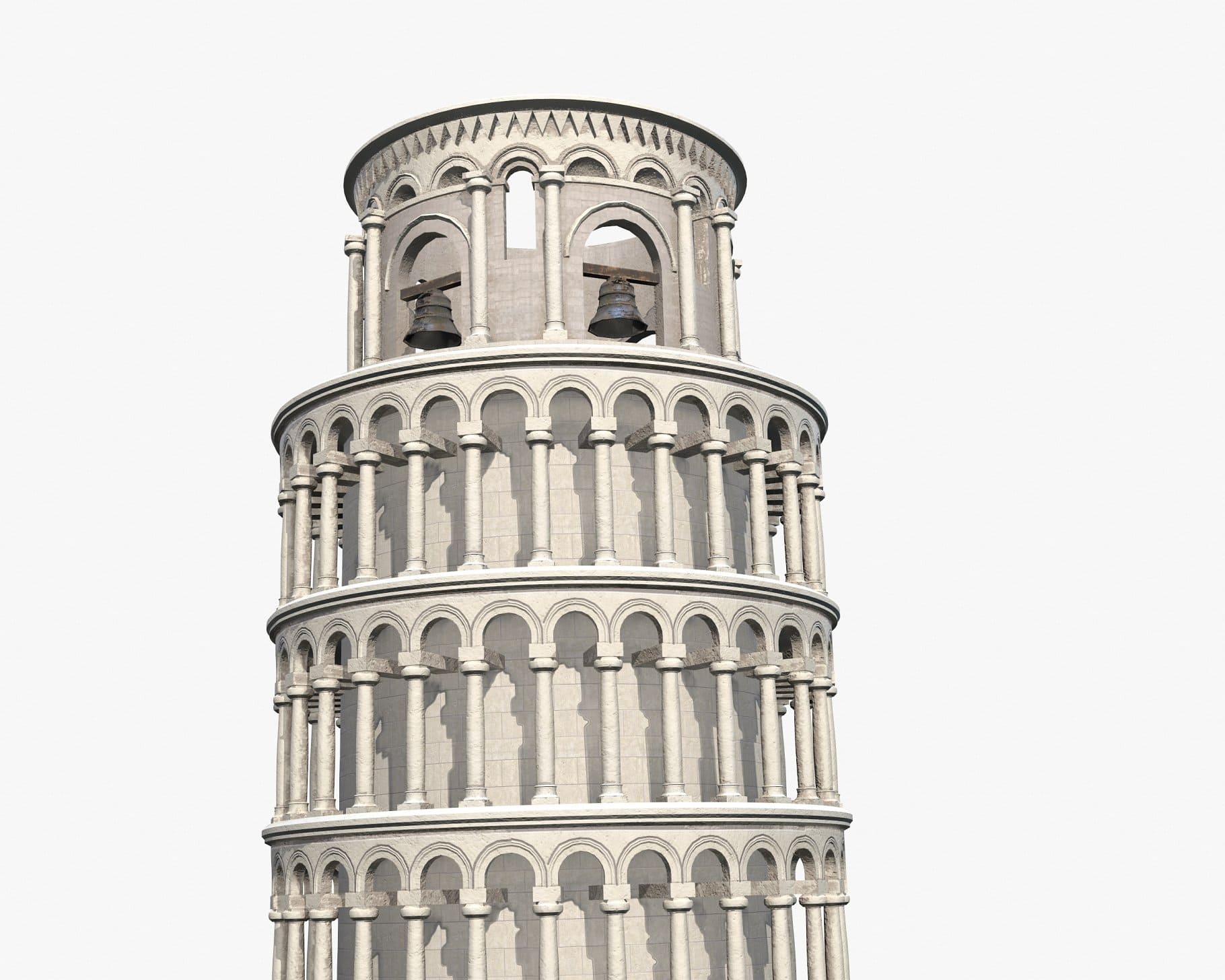 The 3D model shows the upper floors of the Leaning Tower of Pisa.