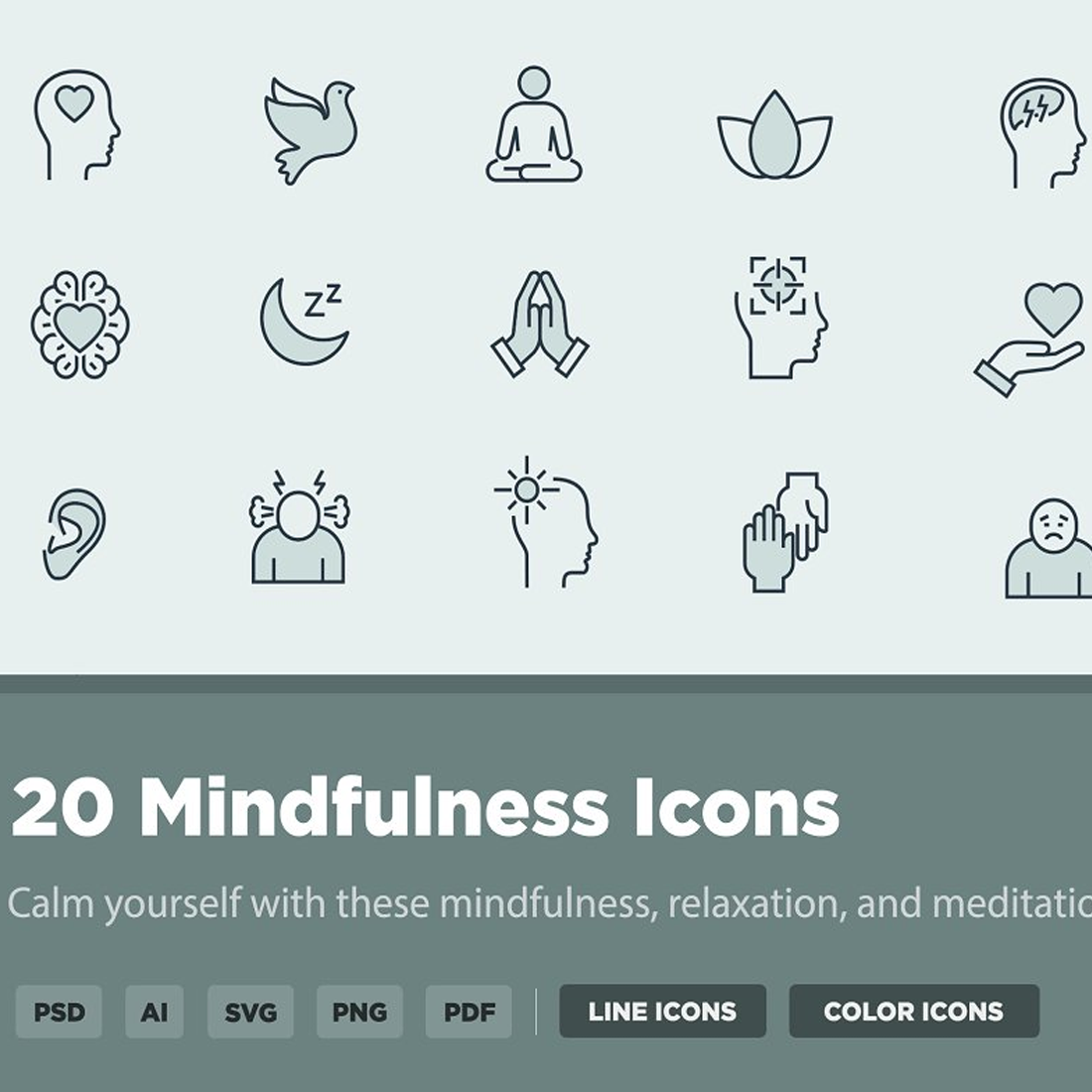Images preview 30 mindfulness icons.