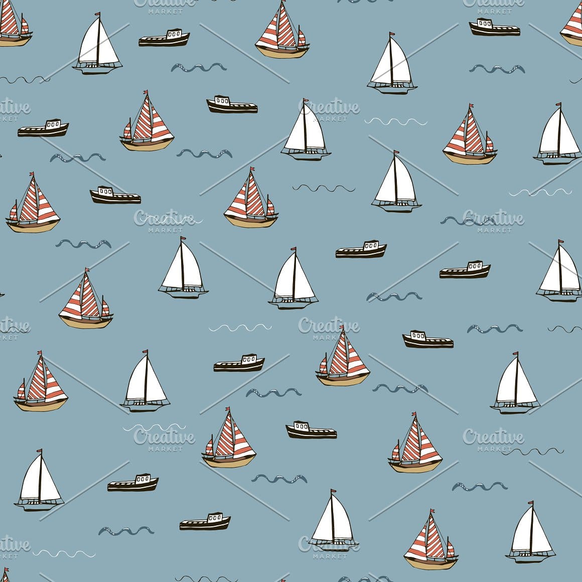 Yachts with sails on a light blue background.