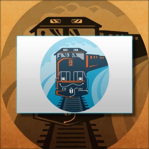 Images preview diesel train traveling on tracks.