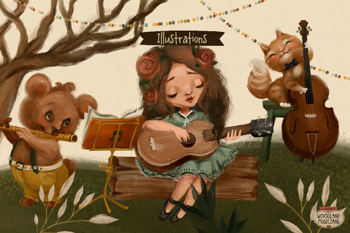 GIRL with flowers and guitar.