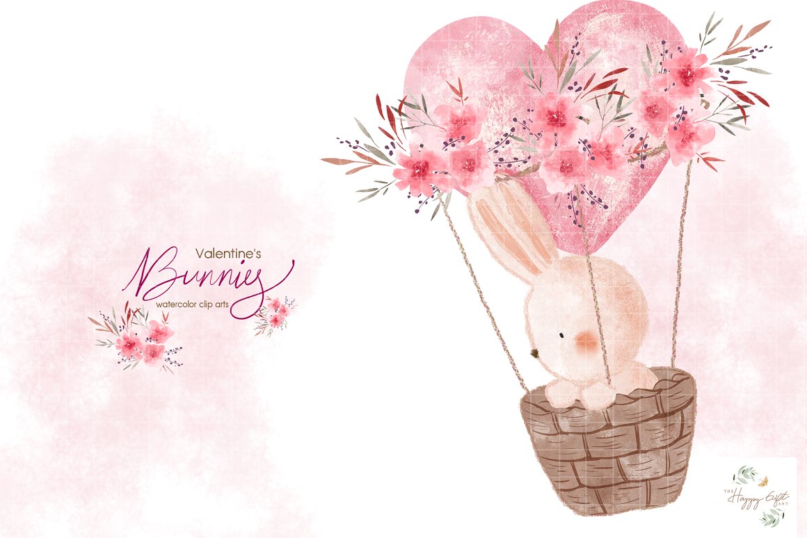 A basket with a bunny and hearts.