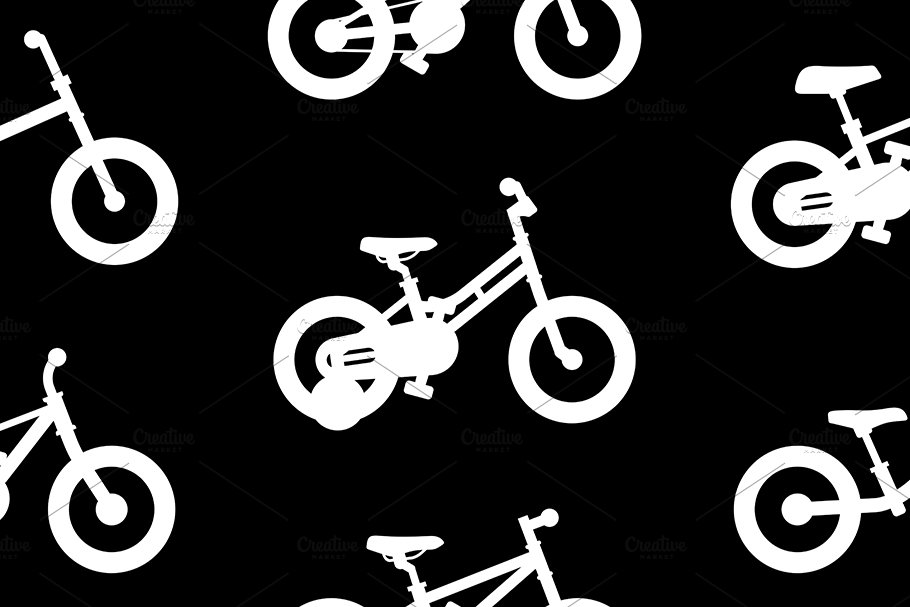 White sketchy bicycles on a black background.