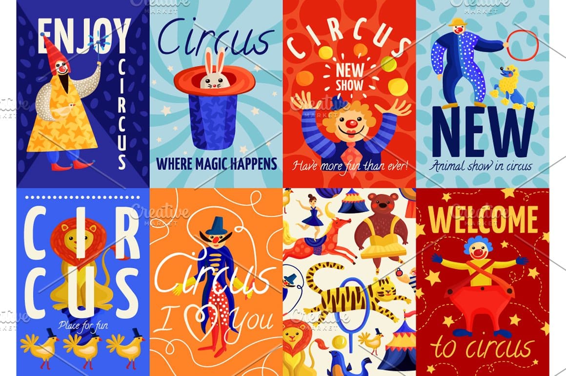 Eight posters about circus.