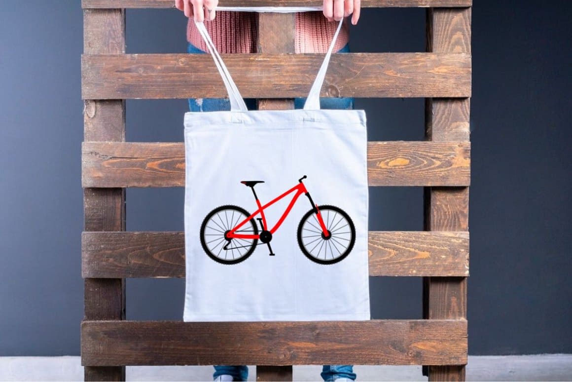 A red bicycle is drawn on the light bag.